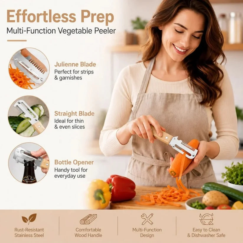 3-in-1 Vegetable Peeler, Slicer & Botle Opener